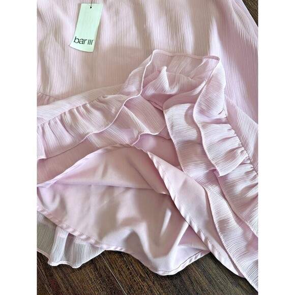 Bar III Women's Tiered Ruffled Asymmetrical Mini Skirt Smooth sheer Light Pink 0 - Picture 4 of 5